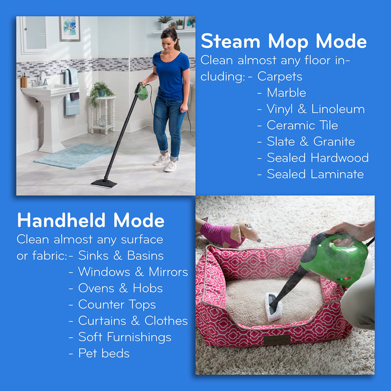 H2O X5 Steam Mop & Handheld Cleaner, Multifunctional System, Green