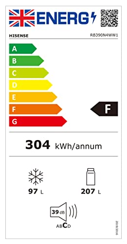 Hisense RB327N4WWE 55cm Fridge Freezer, 251L, Non-plumbed Dispenser