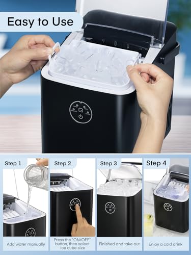 FOHERE Countertop Ice Maker - 28Lbs/24Hrs, 6 Mins, Self-Cleaning