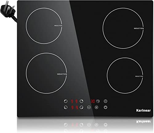 Karinear 60cm Induction Hob, 4 Zones, Touch Control, Black Glass