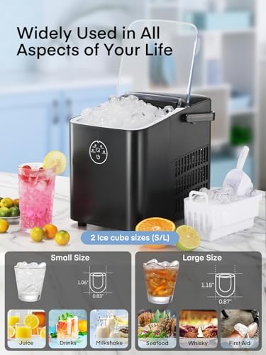 FOHERE Countertop Ice Maker - 28Lbs/24Hrs, 6 Mins, Self-Cleaning