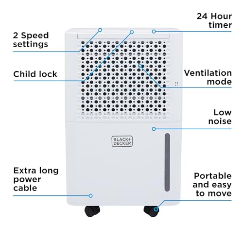 BLACK+DECKER 20L Dehumidifier | 4-in-1 | LED Display | White