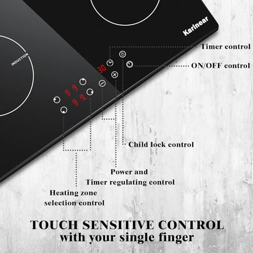 Karinear 60cm Induction Hob, 4 Zones, Touch Control, Black Glass