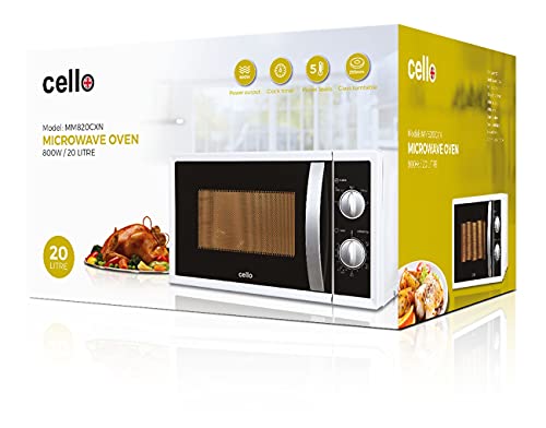 Cello 800W 20L Microwave Oven, 5 Heating Levels, Basic White