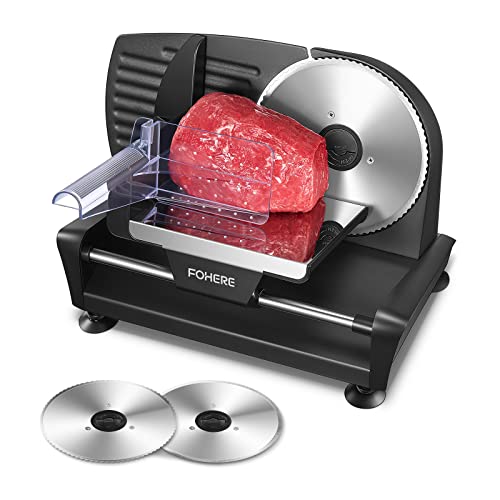 FOHERE Electric Meat Slicer - 200W, 2 Stainless Steel Blades