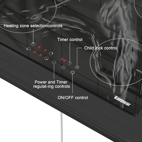 Karinear 60cm Induction Hob, 4 Zones, Touch Control, Black Glass