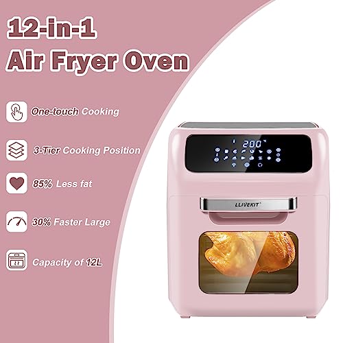 LLIVEKIT 12L Family Air Fryer: 12 Presets, Oil-Free, 1800W, Rosa