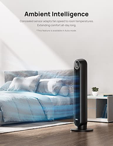 Dreo Silent Tower Fan, Remote Control, 90°Oscillation, 4 Speeds, Black