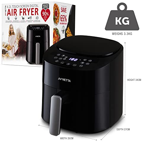 NETTA 8L Dual Basket Air Fryer Digital Smart Programmes, XL Size Black