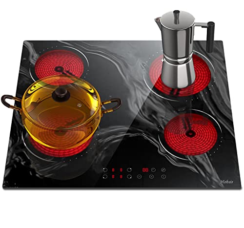 Hobsir 60cm Ceramic Electric Hob - Touch Control, 4 Zones, 6000W