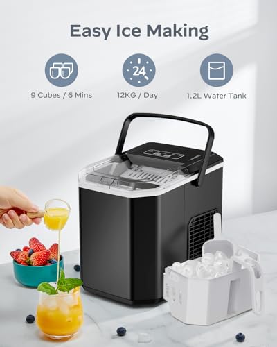 Silonn Countertop Ice Maker - 9 Cubes in 6 Mins, 12KG/24Hrs