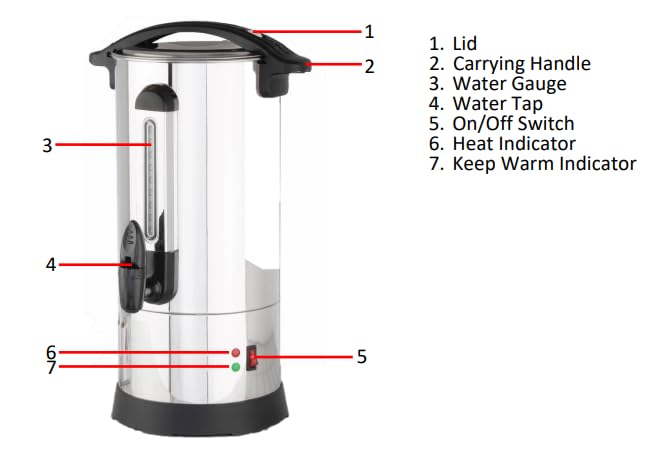 Daewoo 20L Water Urn Boiler, Stainless Steel, 80 Cups Capacity