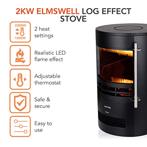 Warmlite WL46022 Elmswell Contemporary Stove: 2000W, Black