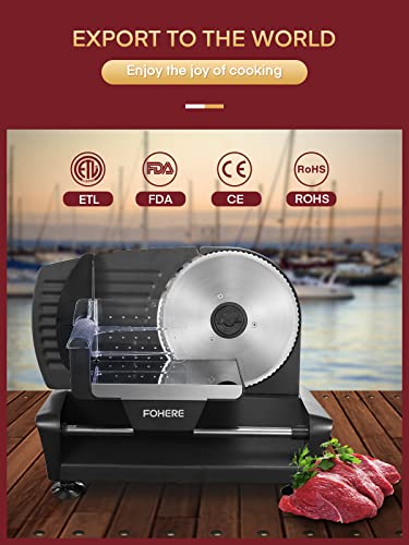 FOHERE Electric Meat Slicer - 200W, 2 Stainless Steel Blades