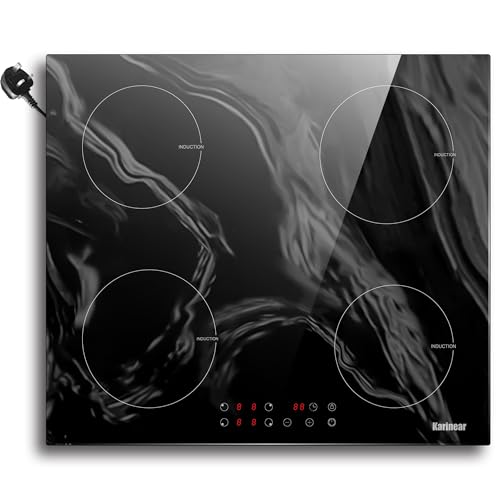 Karinear 60cm Induction Hob, 4 Zones, Touch Control, Black Glass