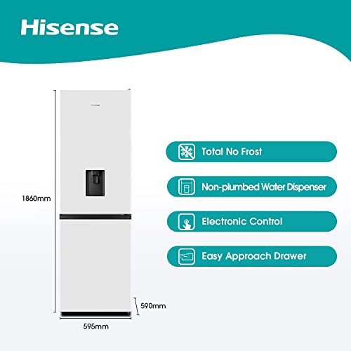 Hisense RB327N4WWE 55cm Fridge Freezer, 251L, Non-plumbed Dispenser