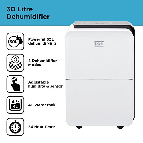 BLACK+DECKER 20L Dehumidifier | 4-in-1 | LED Display | White