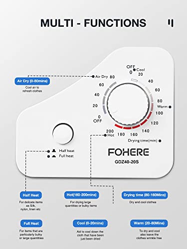 FOHERE 4KG 1200W Vented Tumble Dryer with Sensor Dry, White