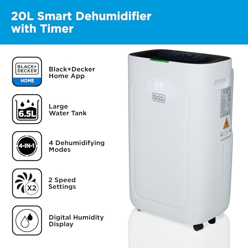 BLACK+DECKER 20L Dehumidifier | 4-in-1 | LED Display | White