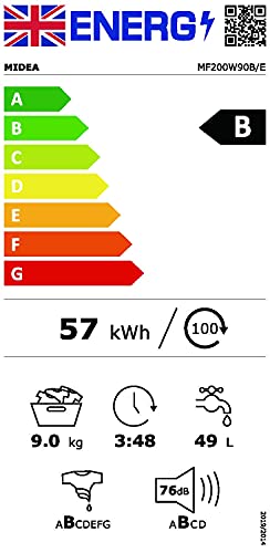 Midea MF10EW80BA Washing Machine: 8kg Load, 1400 RPM, White