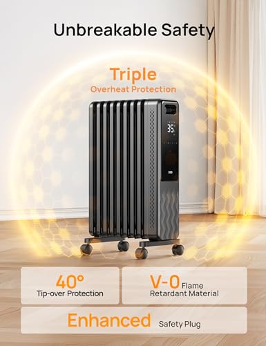 Dreo 2000W Oil Filled Radiator | Remote Control, 3 Heat Settings, Grey