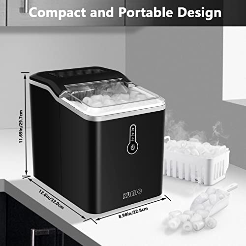 KUMIO Ice Maker Countertop, 12kg/24h, 9 Bullet Ice, Portable, Black