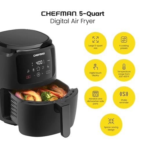 Chefman Digital Air Fryer, 4.75L Family Size, 1300W, Black