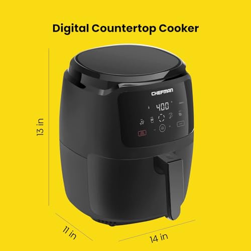 Chefman Digital Air Fryer, 4.75L Family Size, 1300W, Black