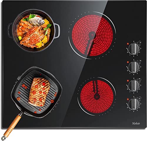 Hobsir 60cm Ceramic Electric Hob - Touch Control, 4 Zones, 6000W