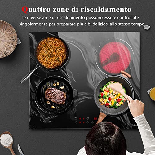 Hobsir 60cm Ceramic Electric Hob - Touch Control, 4 Zones, 6000W