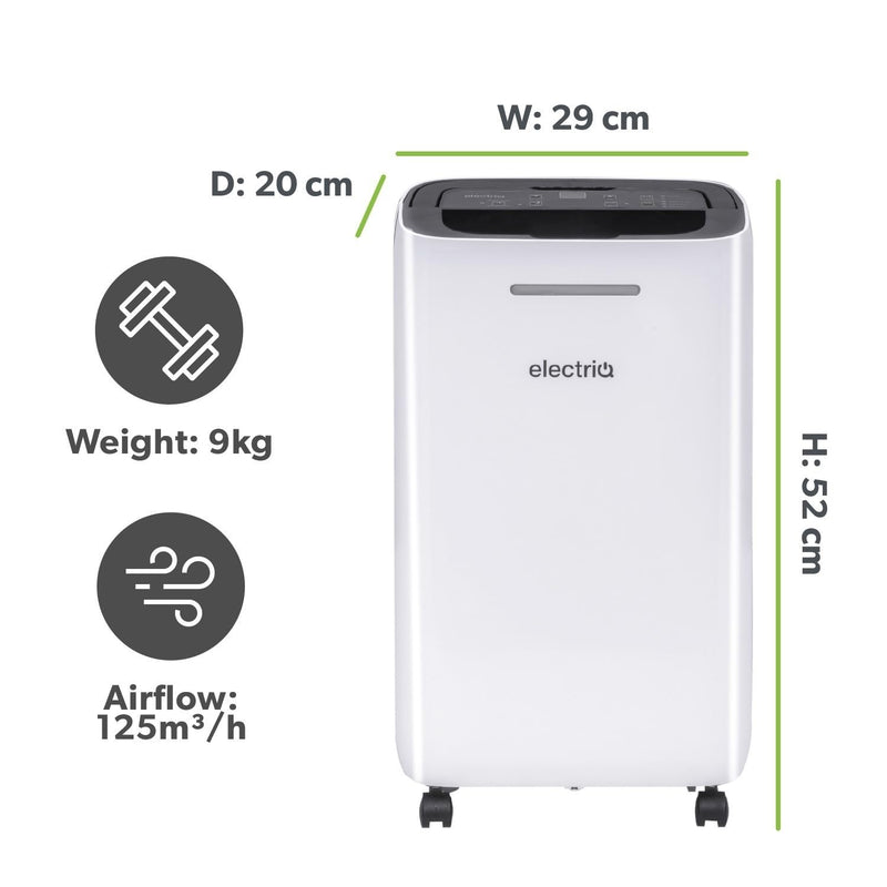 electriQ 12L Portable Dehumidifier - White, 3 Bed Homes