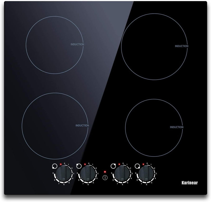 Karinear 60cm Induction Hob, 4 Zones, Touch Control, Black Glass