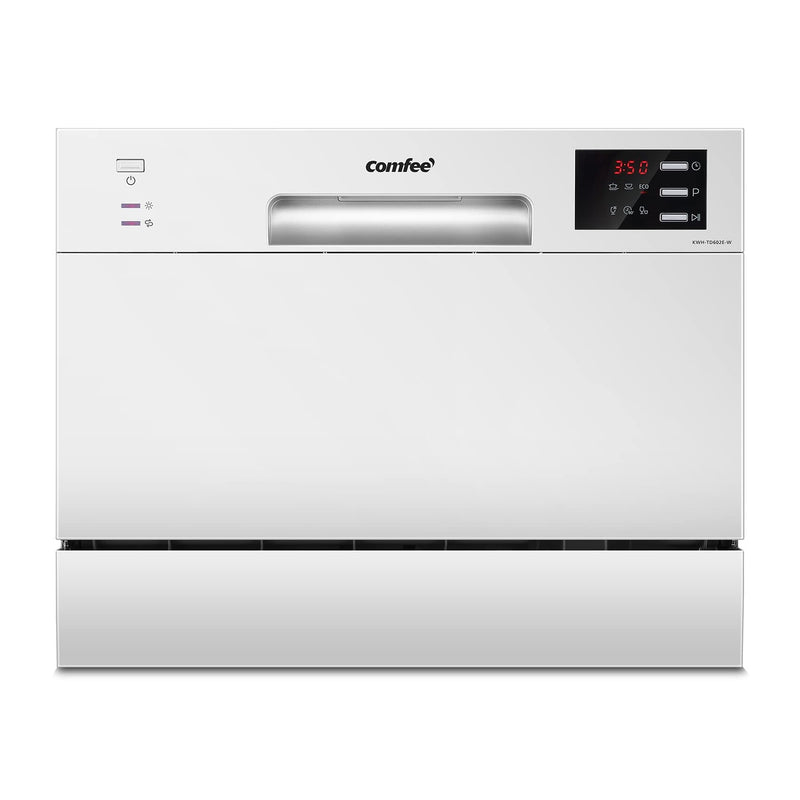 COMFEE' Freestanding Compact Dishwasher - White, LED Display