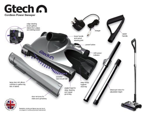 Gtech SW02 Cordless Carpet Sweeper Lightweight Up to 60 Mins Runtime