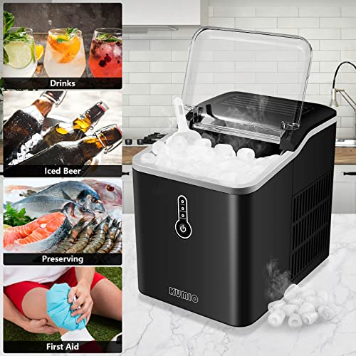 KUMIO Ice Maker Countertop, 12kg/24h, 9 Bullet Ice, Portable, Black