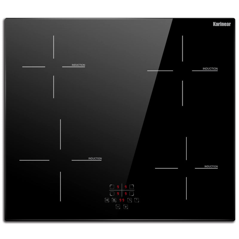 Karinear 60cm Induction Hob, 4 Zones, Touch Control, Black Glass