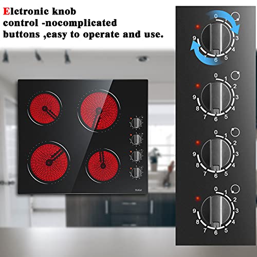 Hobsir 60cm Ceramic Electric Hob - Touch Control, 4 Zones, 6000W