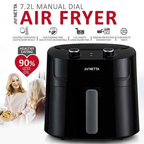 NETTA 8L Dual Basket Air Fryer Digital Smart Programmes, XL Size Black