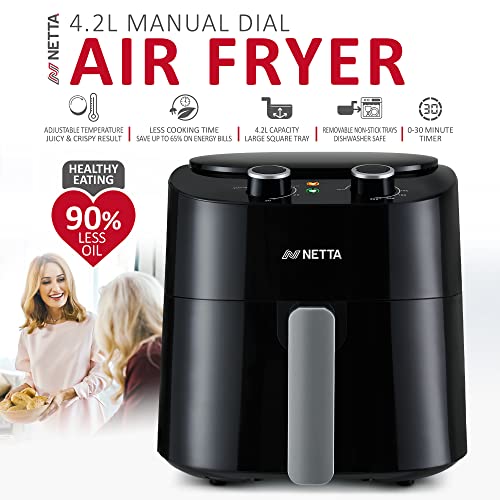 NETTA 8L Dual Basket Air Fryer Digital Smart Programmes, XL Size Black