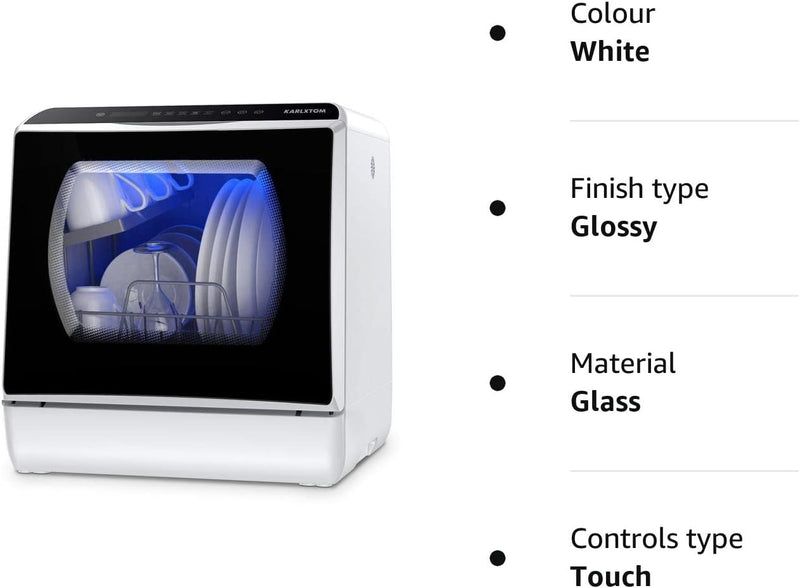 Karlxtom 6-Program Tabletop Dishwasher, Touch Control, Auto-Drying