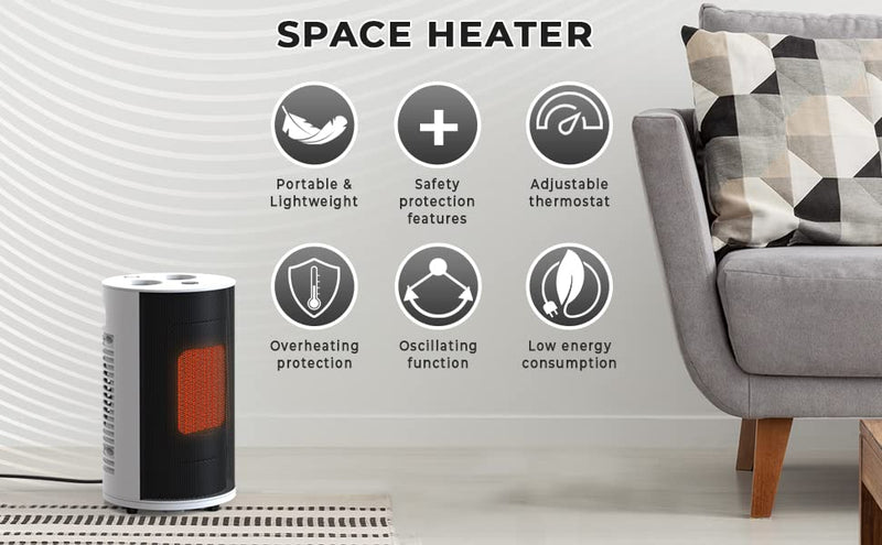 Nuovva Tower Halogen Heater - Silent Oscillating Fan