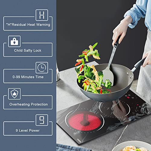 Hobsir 60cm Ceramic Electric Hob - Touch Control, 4 Zones, 6000W