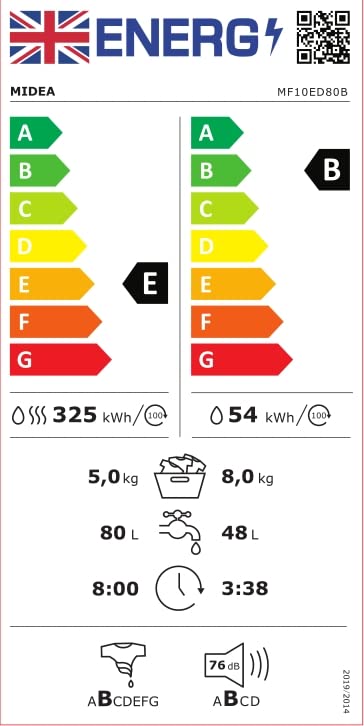 Midea MF10EW80BA Washing Machine: 8kg Load, 1400 RPM, White