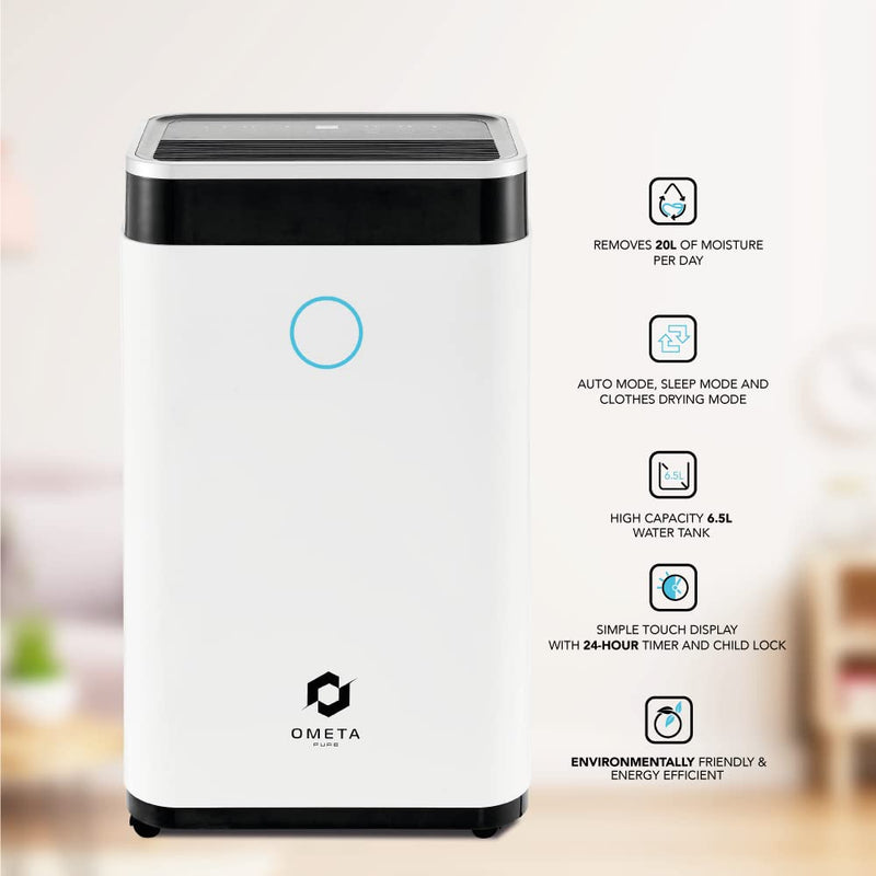 Ometa Pure 12L Dehumidifier with Digital Display & Timer, White