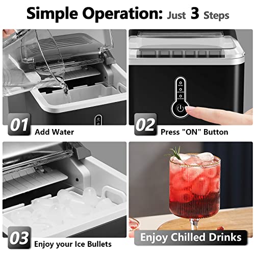 KUMIO Ice Maker Countertop, 12kg/24h, 9 Bullet Ice, Portable, Black