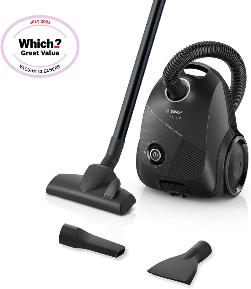 Bosch Serie 2 ProEco Bagged Cylinder Vacuum Cleaner, 600W, Black