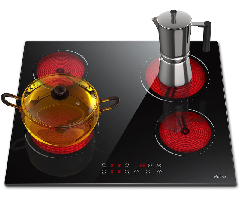 Hobsir 60cm Ceramic Electric Hob - Touch Control, 4 Zones, 6000W