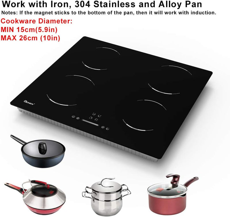 GIONIEN 60cm Induction Hob, 4 Burners, Black Ceramic Glass