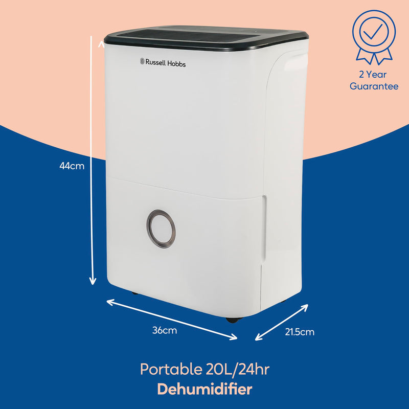 Russell Hobbs RHDH2002 20L Dehumidifier: Home, Office, White