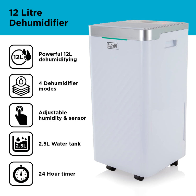 BLACK+DECKER 20L Dehumidifier | 4-in-1 | LED Display | White